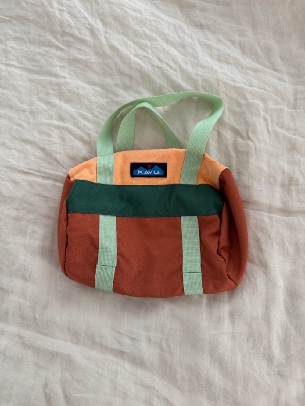 Kavu Mini Tote in Rust, Peach, Forest Green & Mint